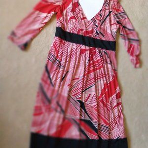 Red below-the knee v-neck dress